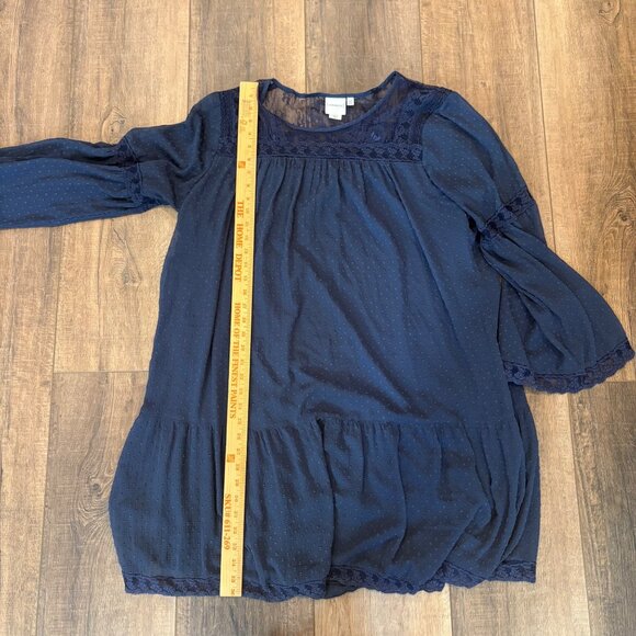 Navy Blue Sheer Lace Dress Sz 20 Bell Sleeves Tiered Lined JunaRose  Romantic - Picture 6 of 8
